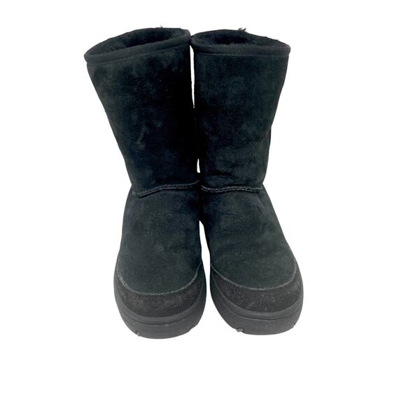 UGG Australia Ultimate Short Boot Women’s Size 7 Black Leather Sheepskin Lining - Picture 1 of 15